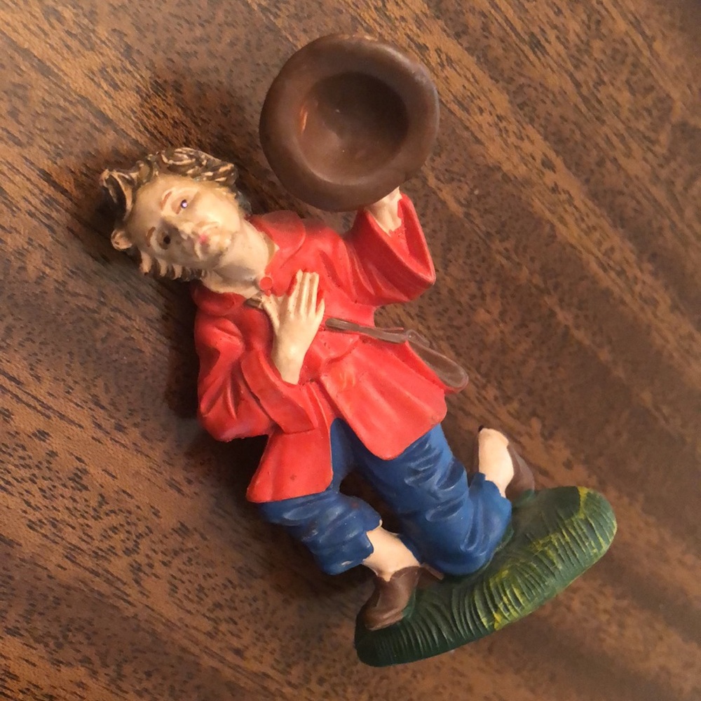 Vintage Italian Nativity Figure Plastic Replacement Shephard Boy Kneeling w Hat
